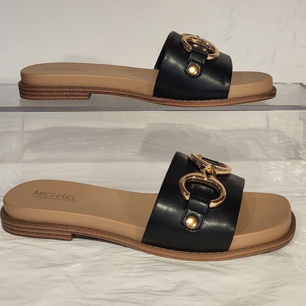 🏷️Price Drop...MICHAEL SHANNON Jade black slip on slides